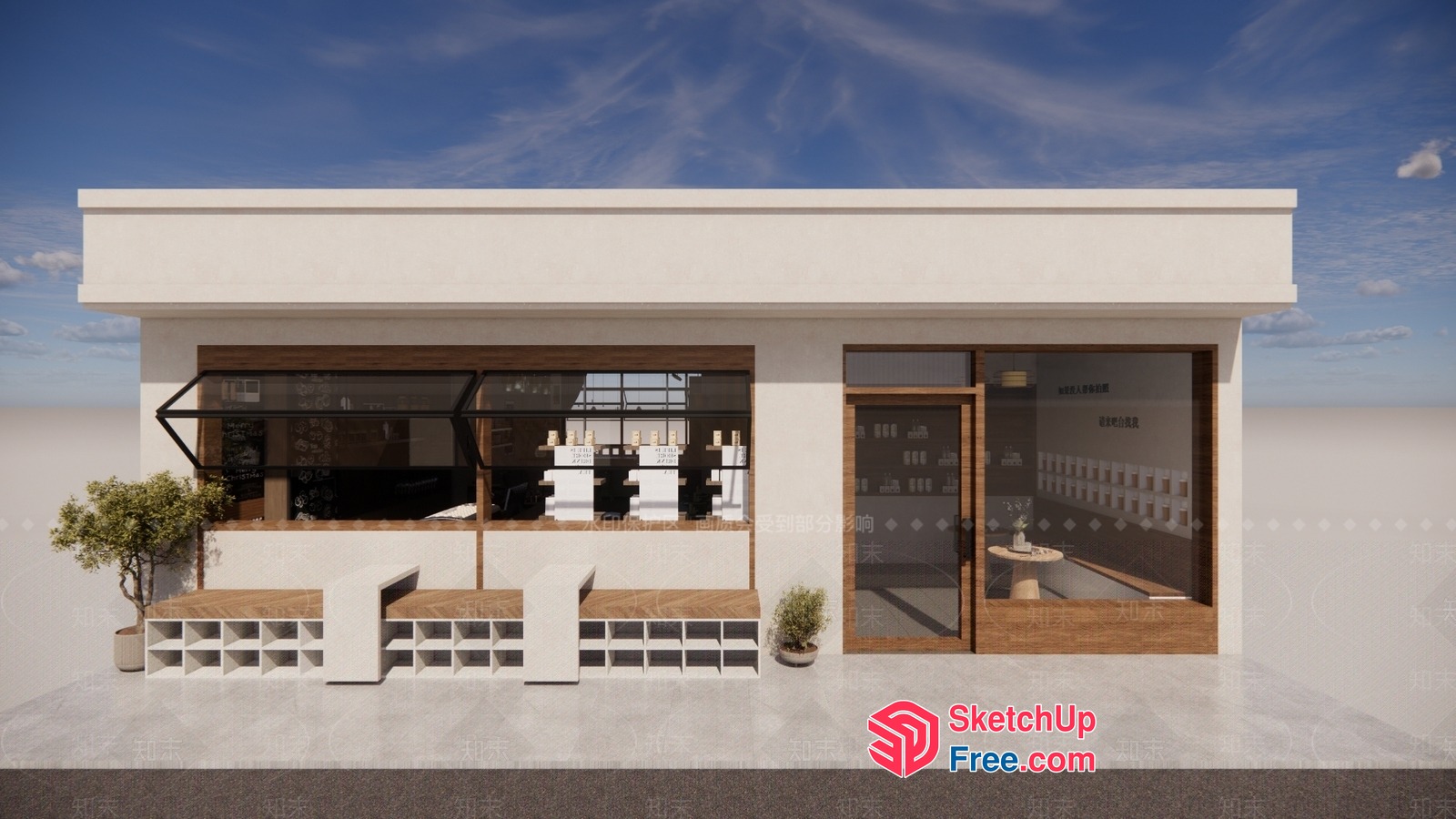 Modern Minimalist White Commercial Building 3D SketchUp File