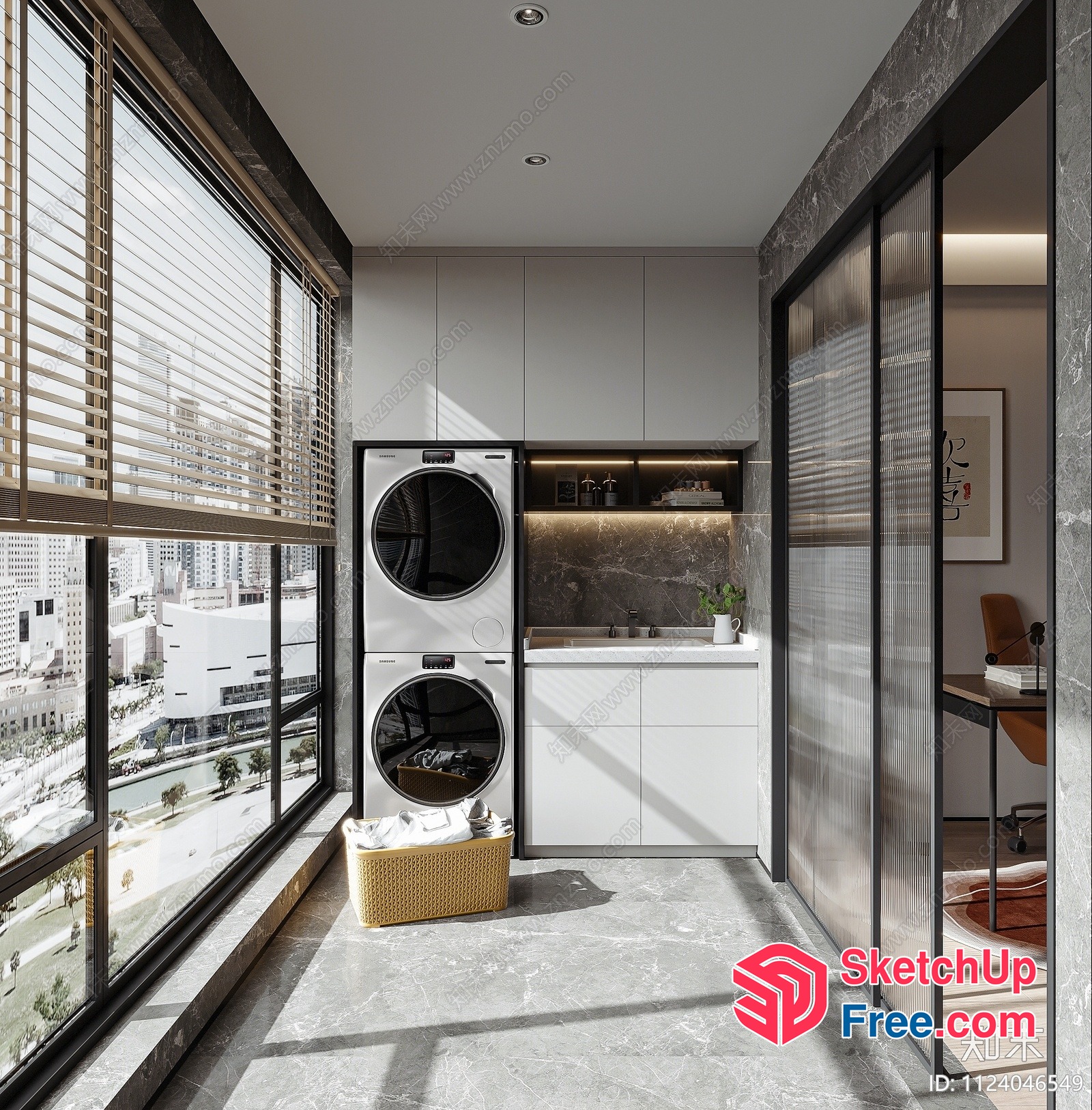 Modern City View Balcony Laundry Room 3D SketchUp File
