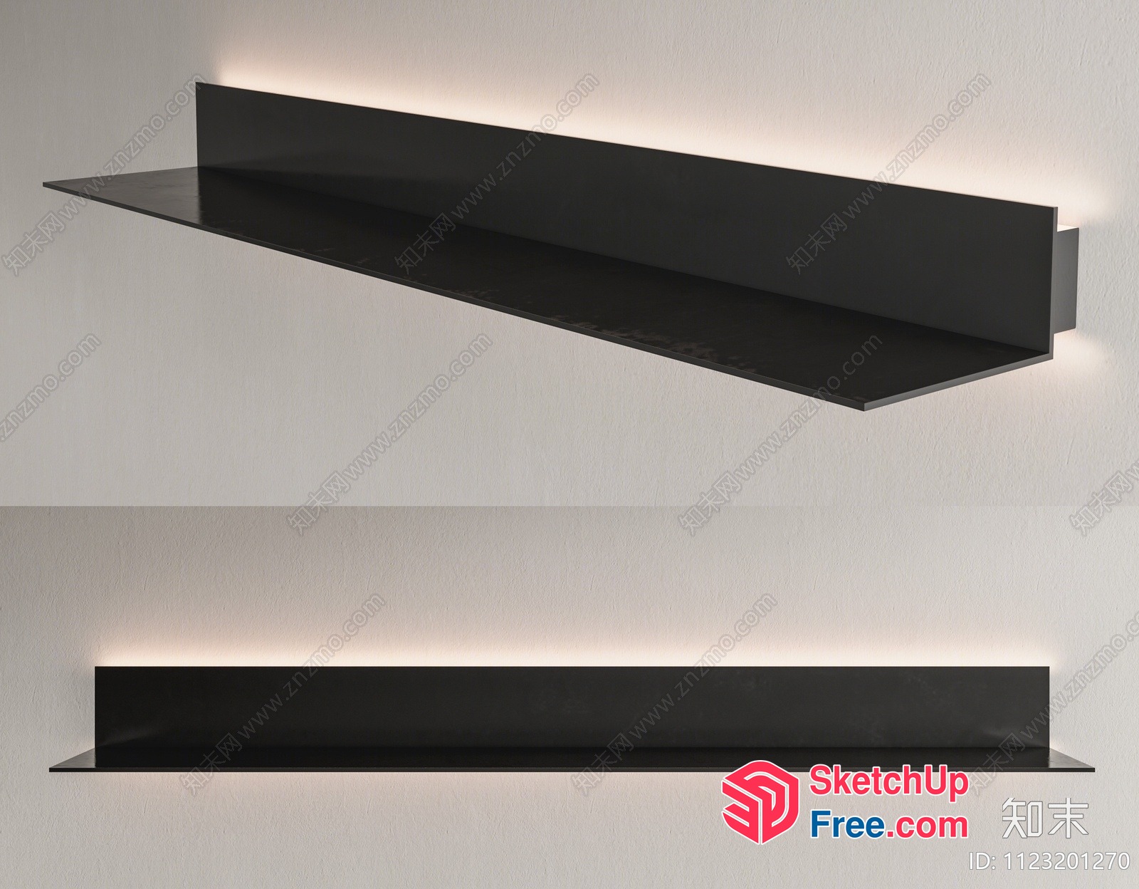 Black Floating Shelf With Backlit Lighting 3D SketchUp File