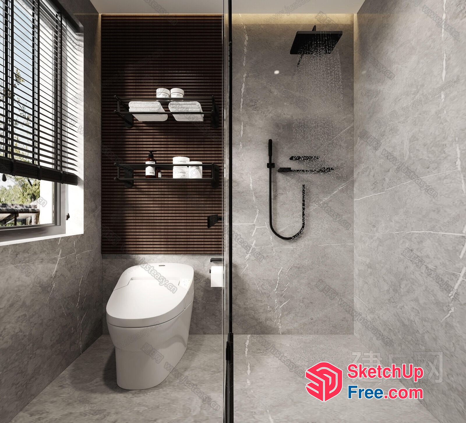 Modern Bathroom With Sleek White Toilet And Shower 3D SketchUp File