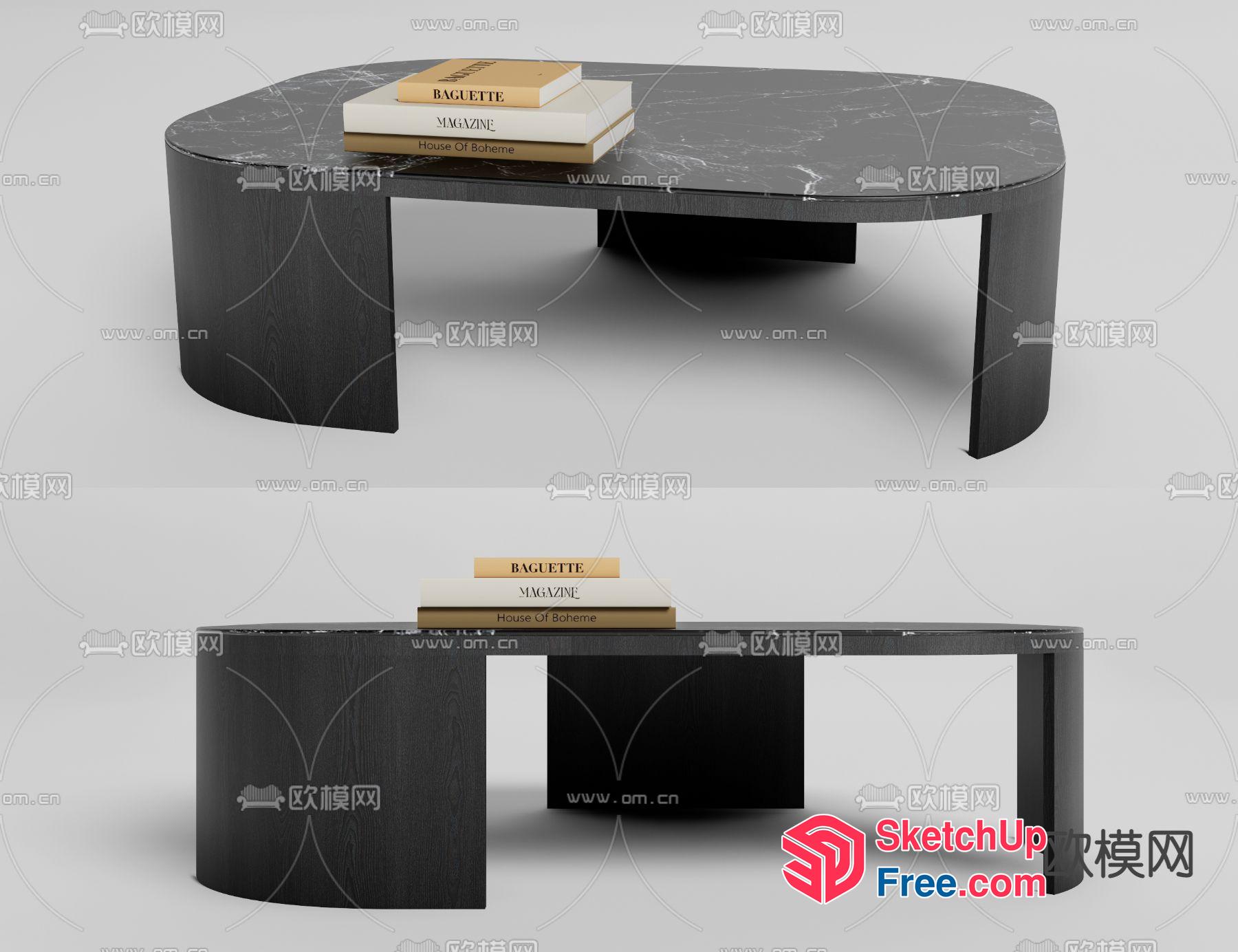 Elegant Black Coffee Table With Marble Top 3D SketchUp File