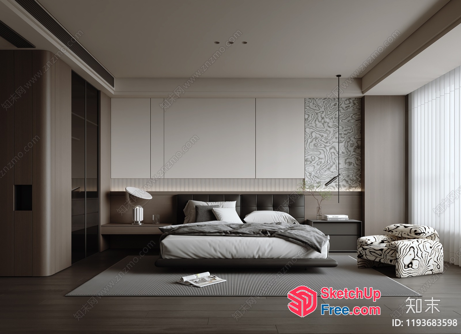 Modern Minimalist Bedroom With Sleek Furniture And Neutral Color Scheme 3D SketchUp File
