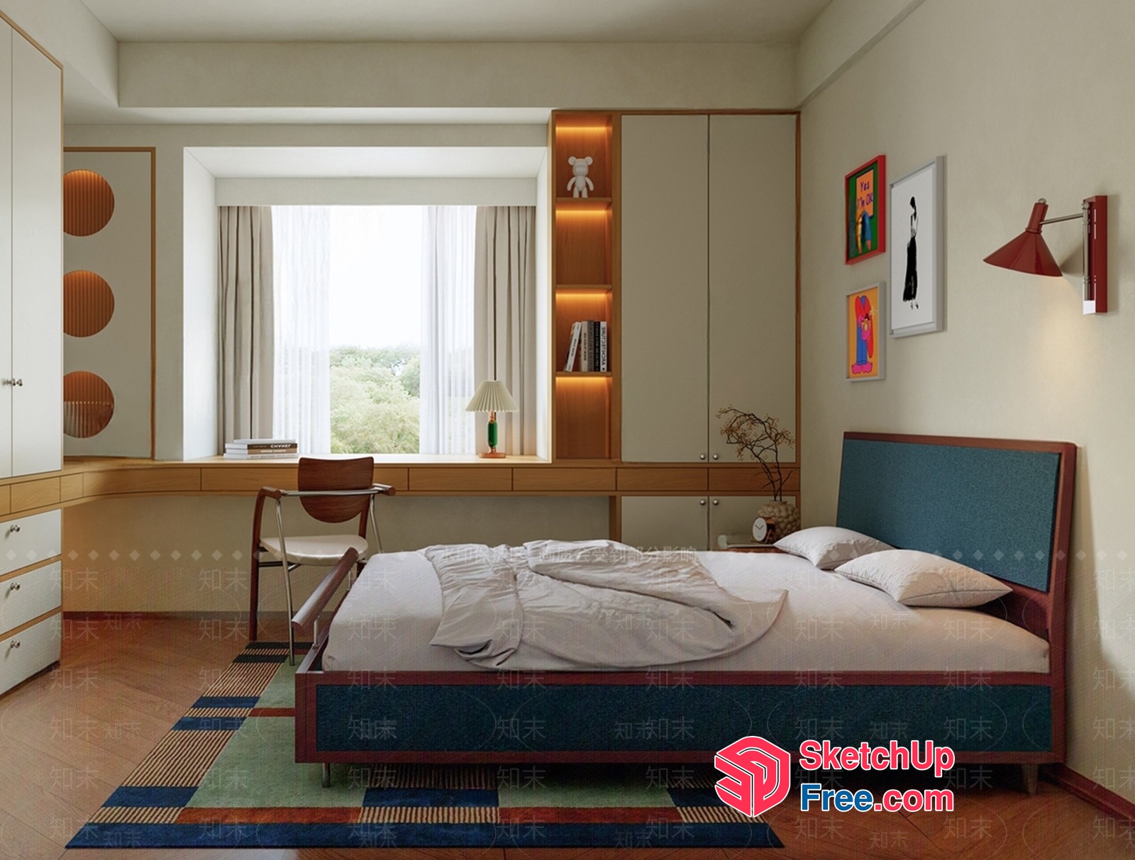 Modern Minimalist Bedroom With White And Wood Accents 3D SketchUp File