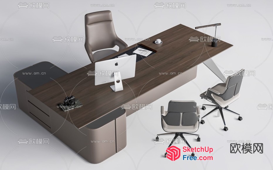 Office Desk With Computer And Two Chairs 3D SketchUp File