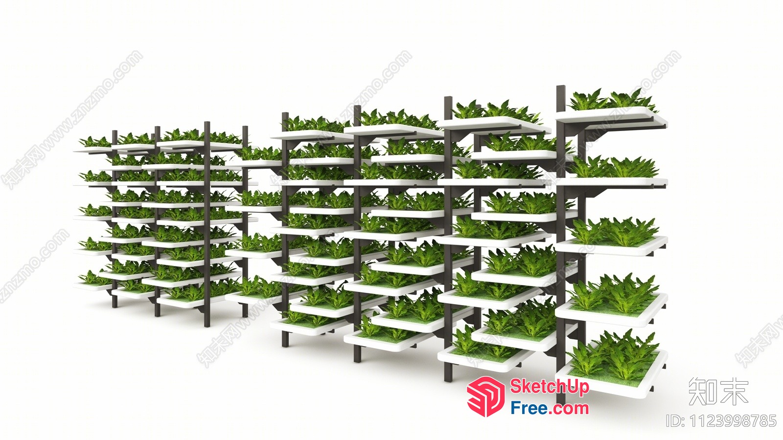 Green Wall With Multiple Shelves And Plants 3D SketchUp File