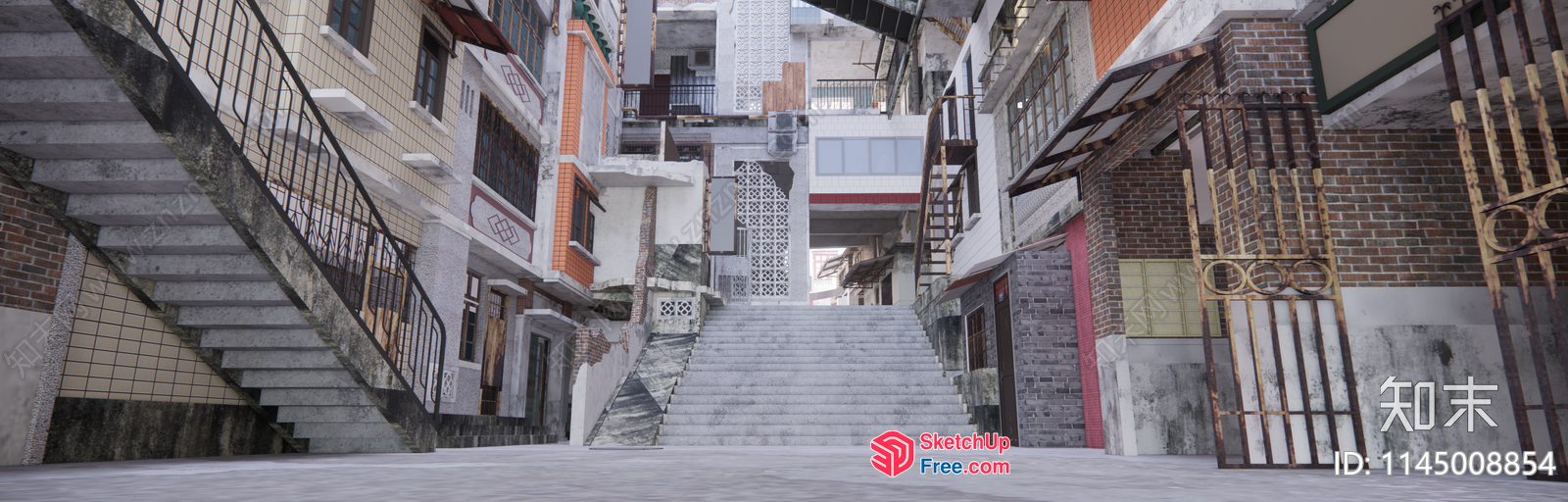 Staircase In A Residential Building With A View Of The Street 3D SketchUp File