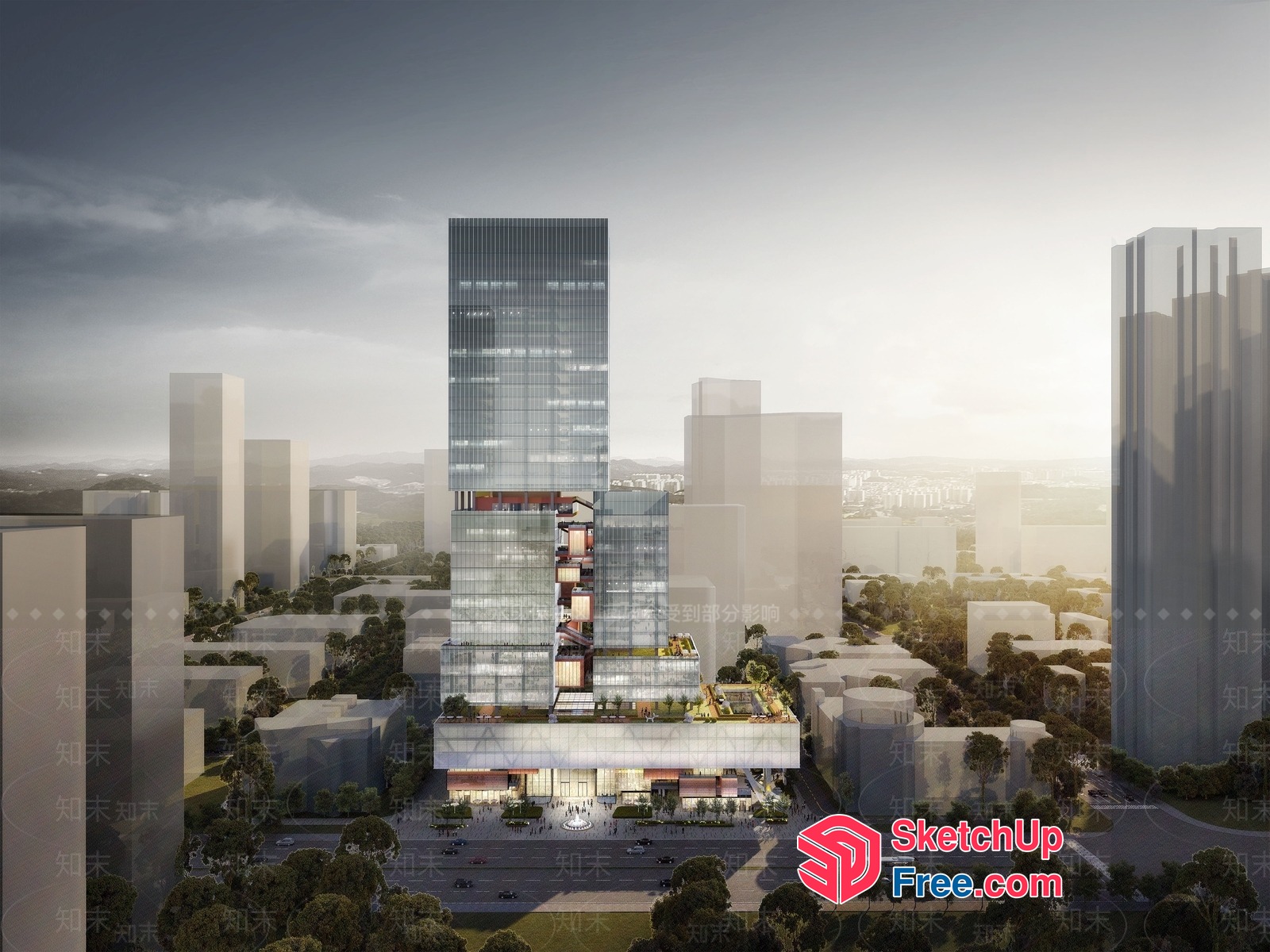 Modern Glass And Steel Office Building 3D SketchUp File