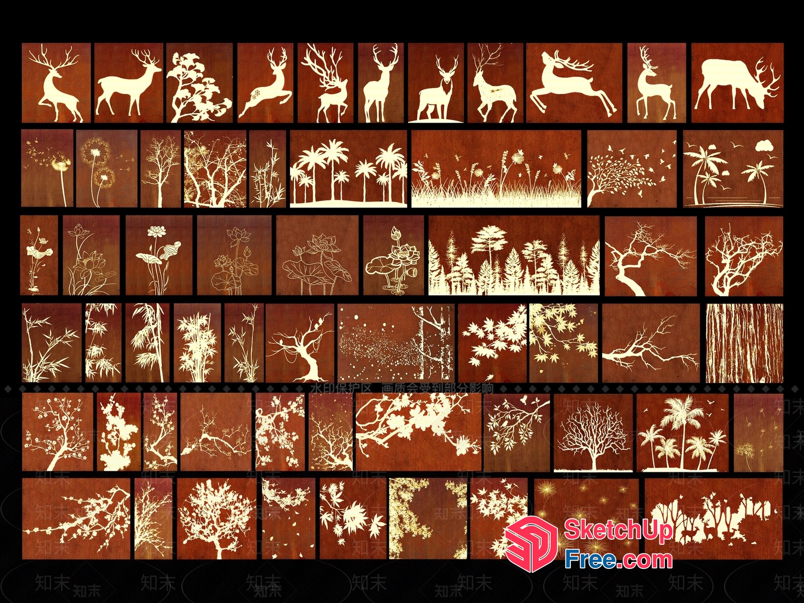 Intricate Wood Panel Artwork Featuring Nature Motifs 3D SketchUp File
