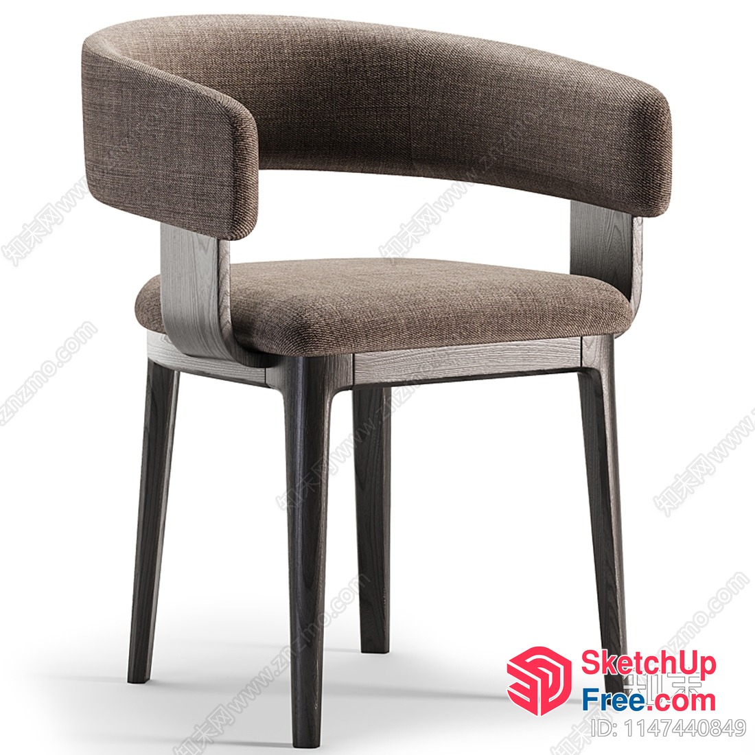 Elegant Brown Upholstered Chair With Wooden Legs 3D SketchUp File