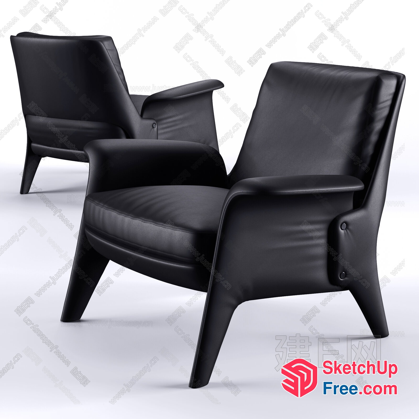 Two Black Leather Chairs 3D SketchUp File