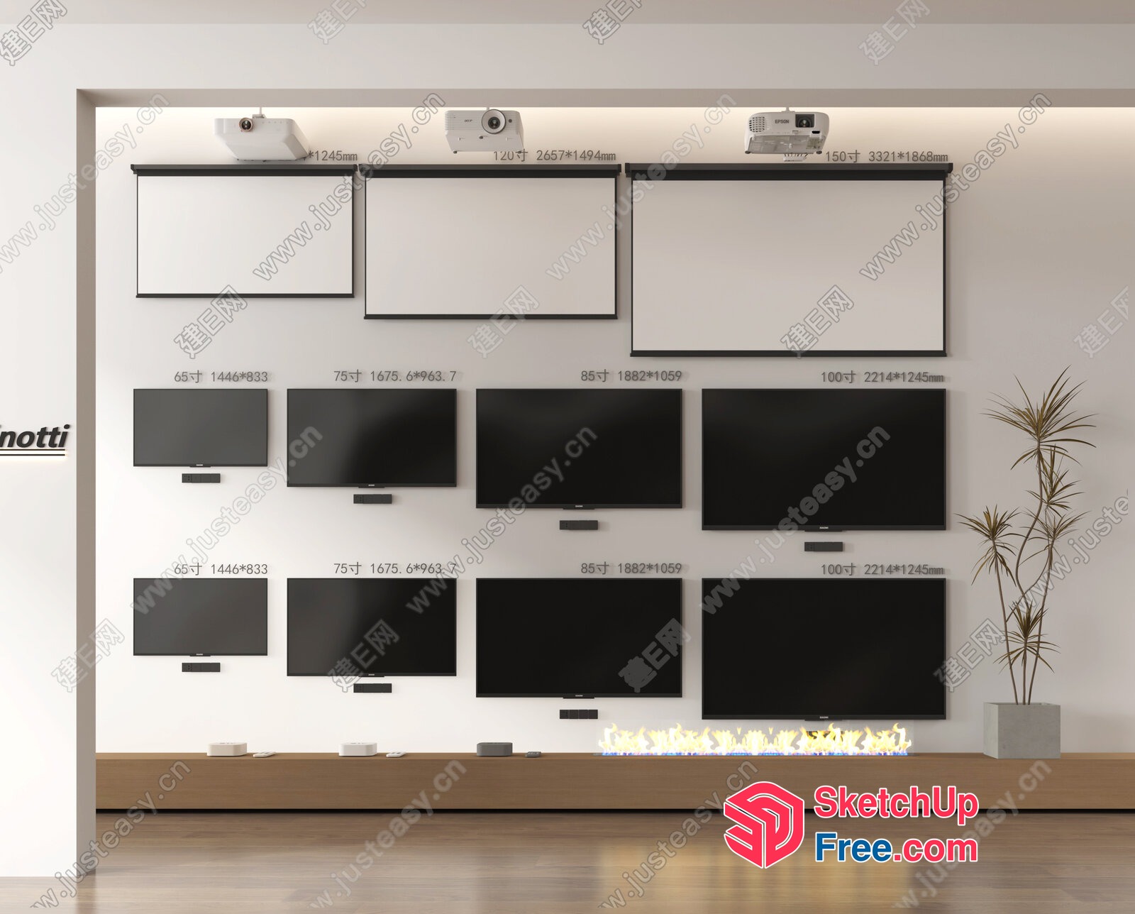 Modern Minimalist Living Room Interior With Fireplace And Flat Screen Tvs 3D SketchUp File