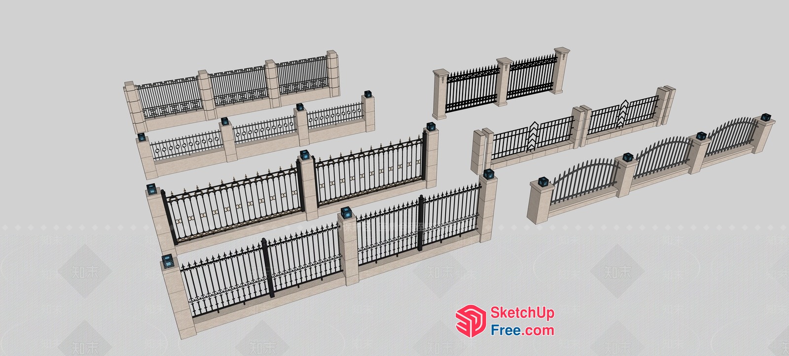 Ornate Iron Railing Set 3D SketchUp File