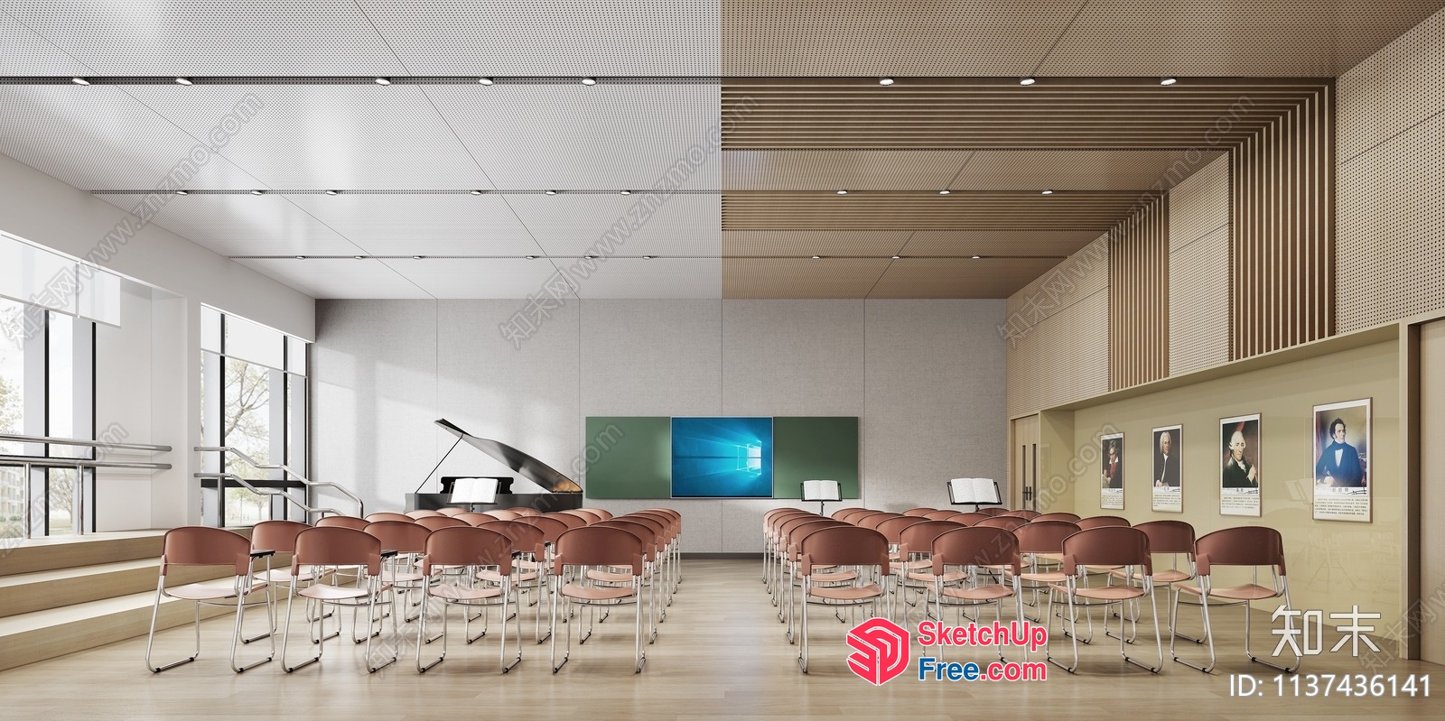 Modern Conference Room With Elegant Piano And Minimalist Chairs 3D SketchUp File
