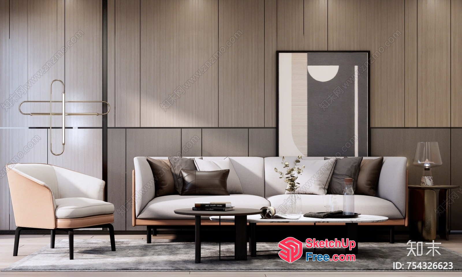 Modern Minimalist Living Room With Neutral Color Scheme 3D SketchUp File