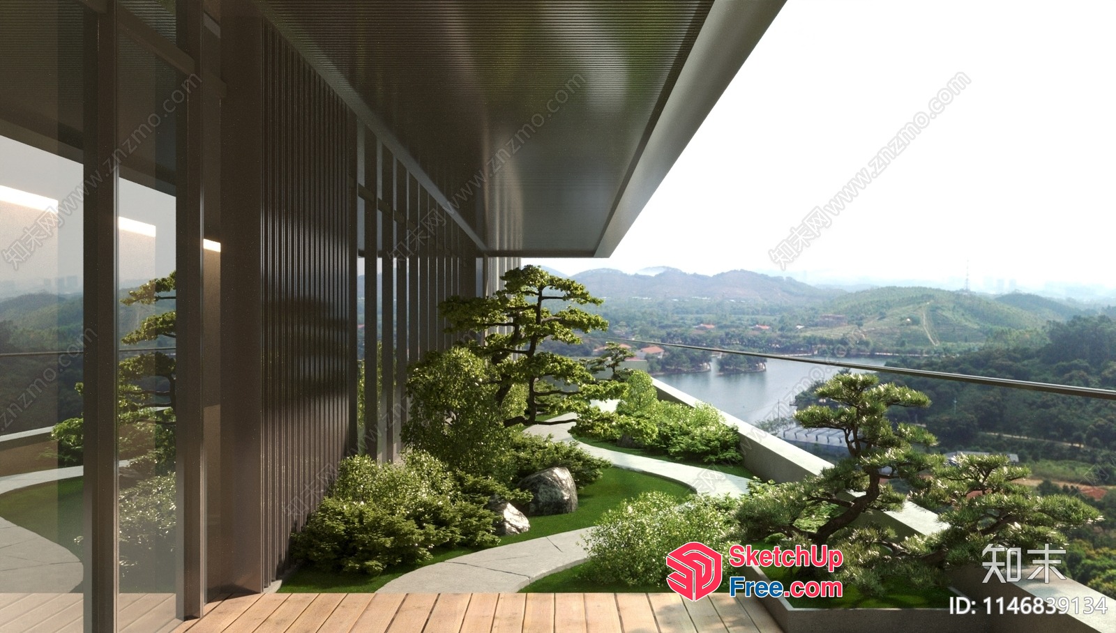 Panoramic View Of A Serene Balcony Garden 3D SketchUp File