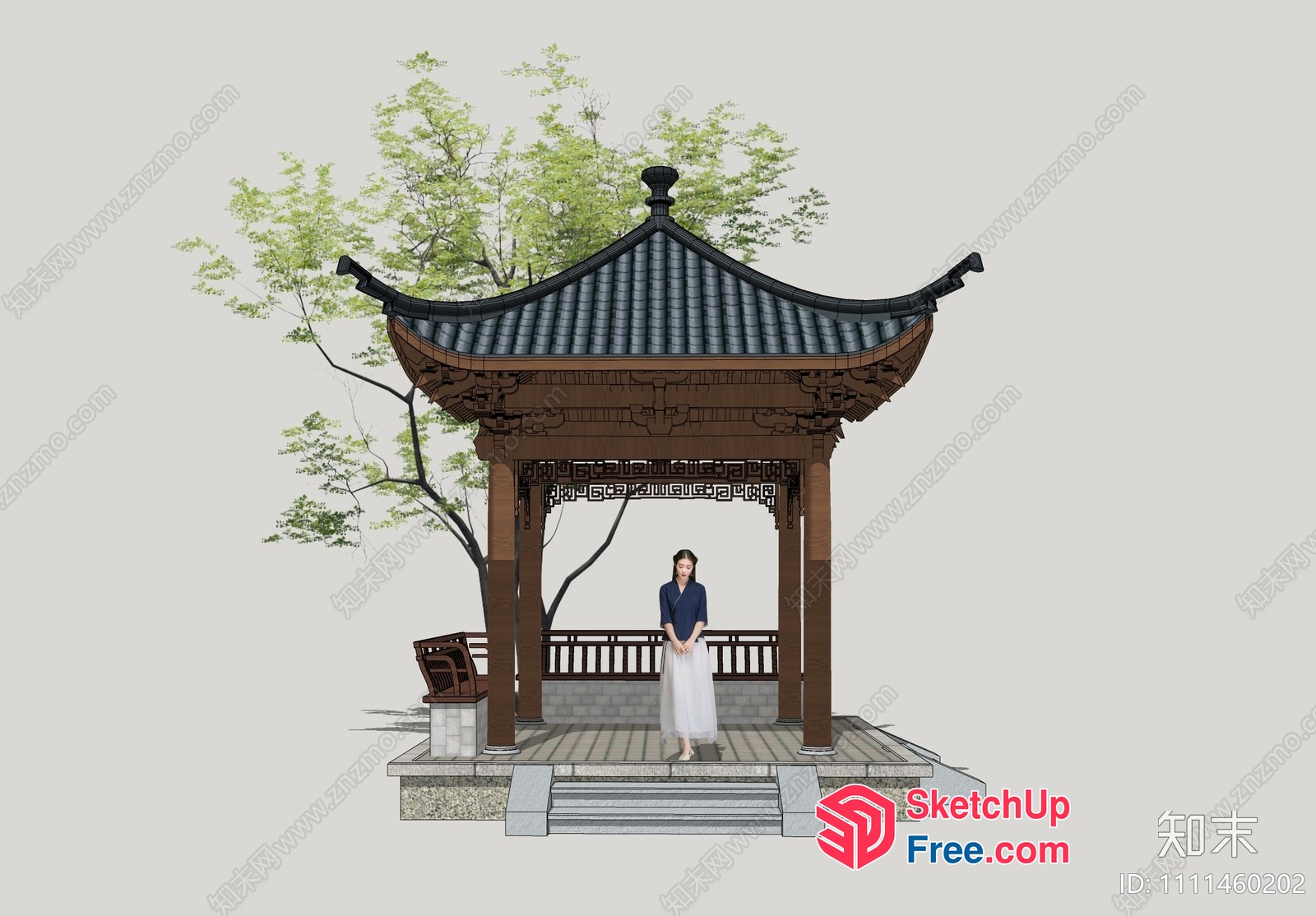 Asian Style Pavilion With Traditional Roof And Pillars 3D SketchUp File