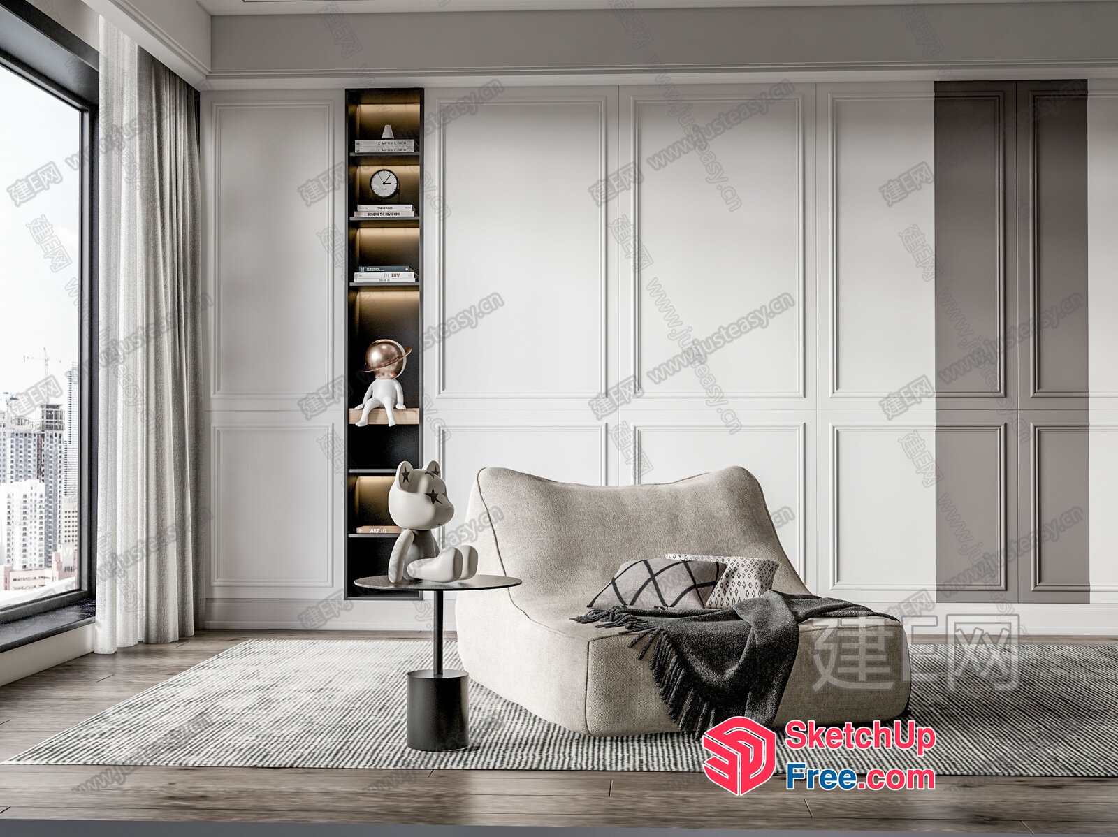 Modern Minimalist Living Room With City View 3D SketchUp File