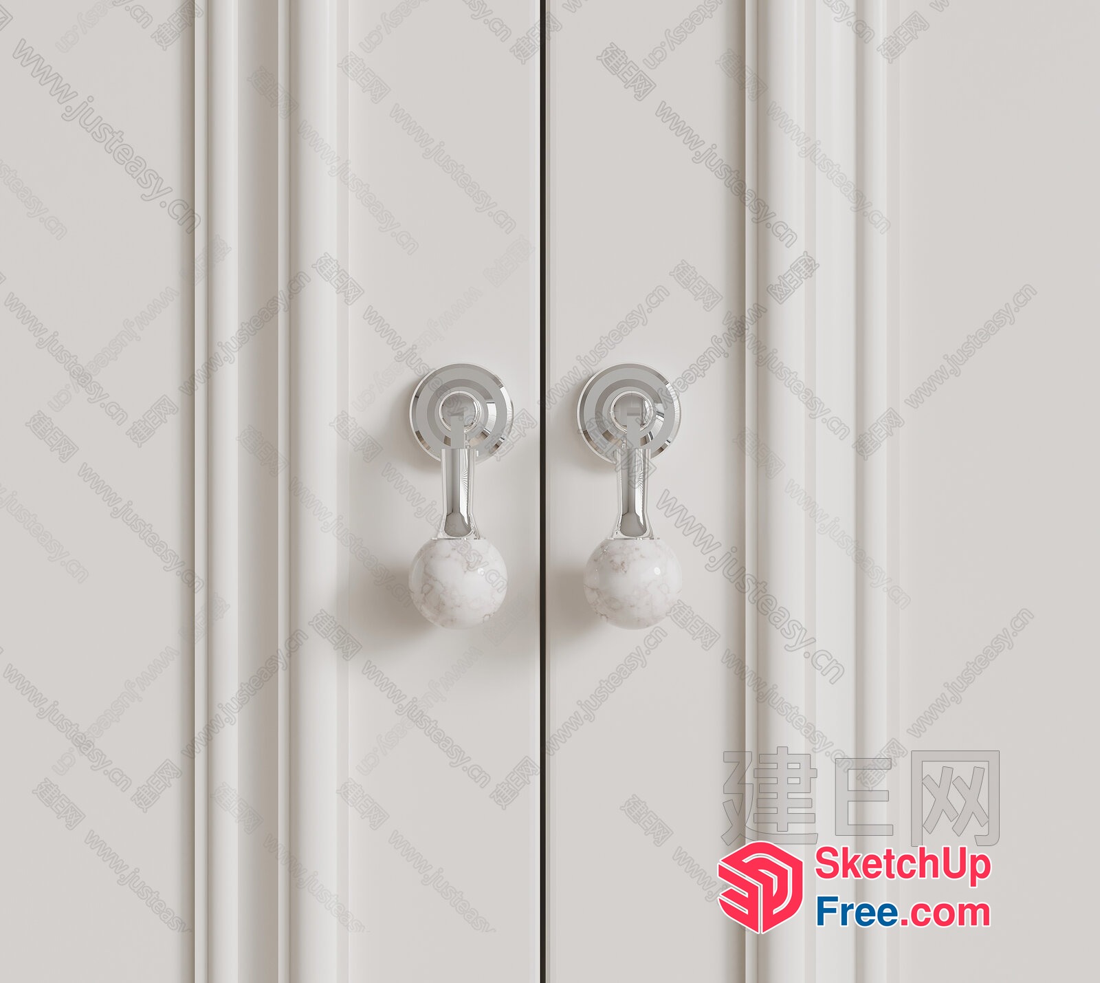 Elegant White Door Handles With Marble Accents 3D SketchUp File
