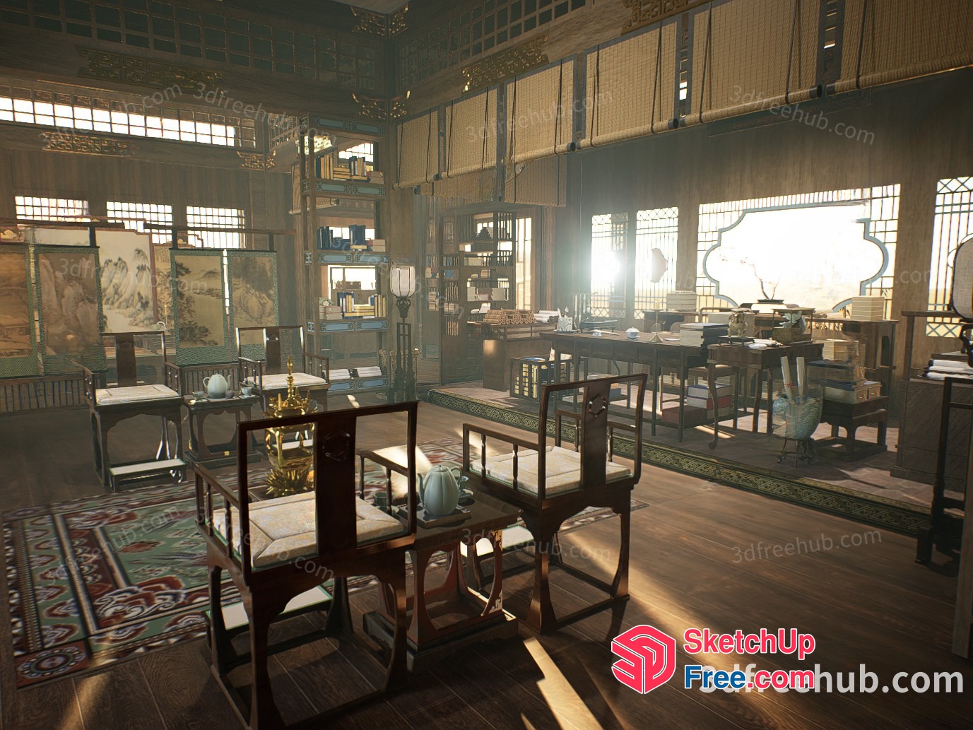 Elegant Traditional Chinese Dining Room 3D SketchUp File