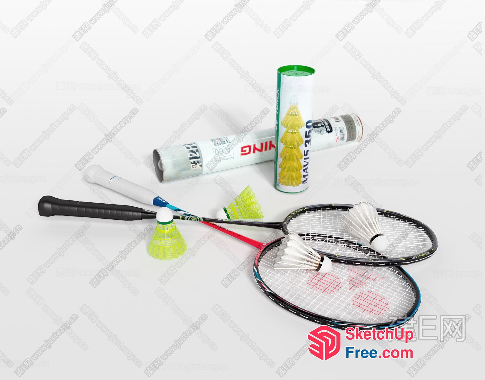 Badminton Rackets And Shuttlecocks 3D SketchUp File