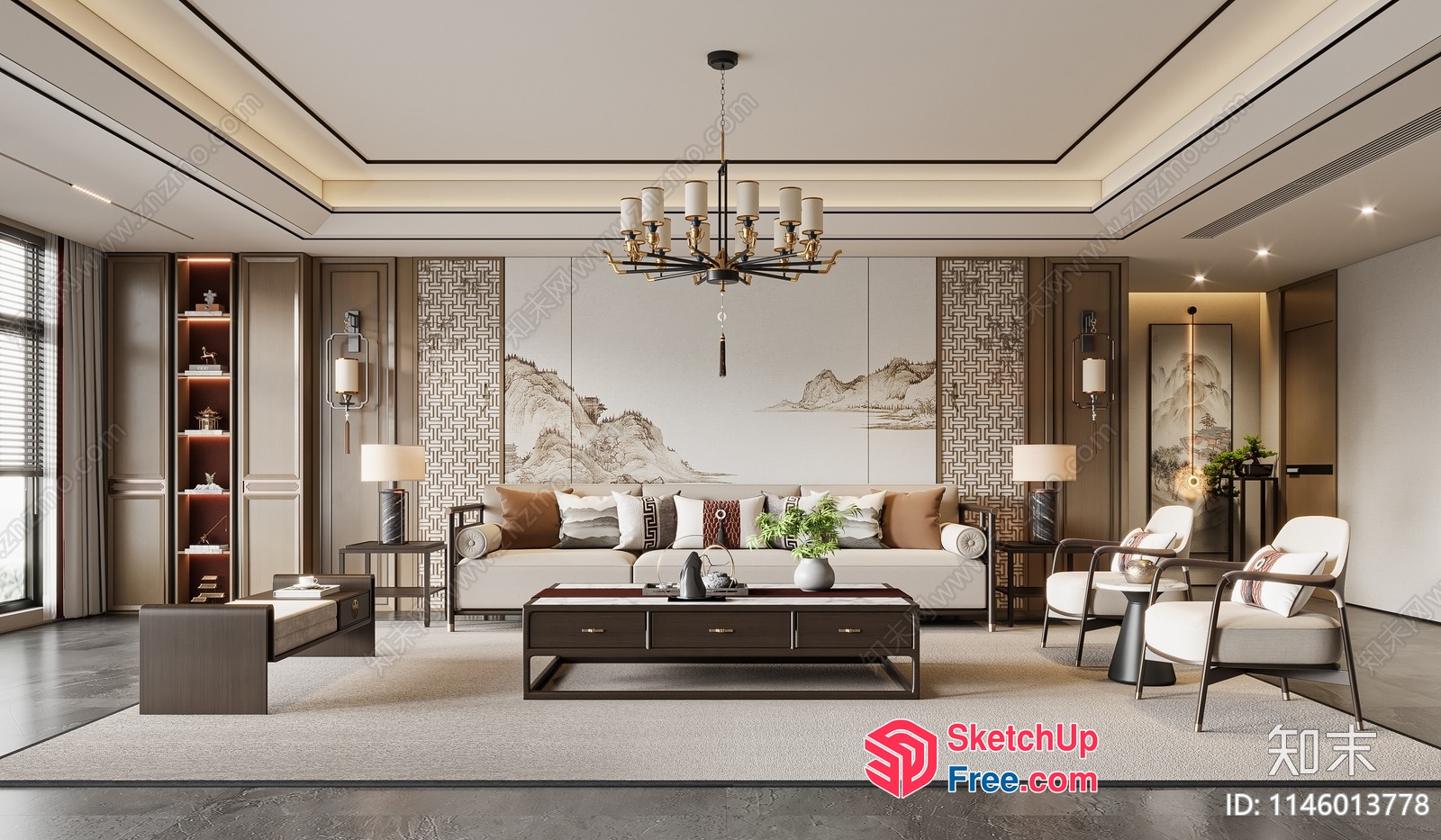 Elegant And Modern Asian-Inspired Living Room 3D SketchUp File