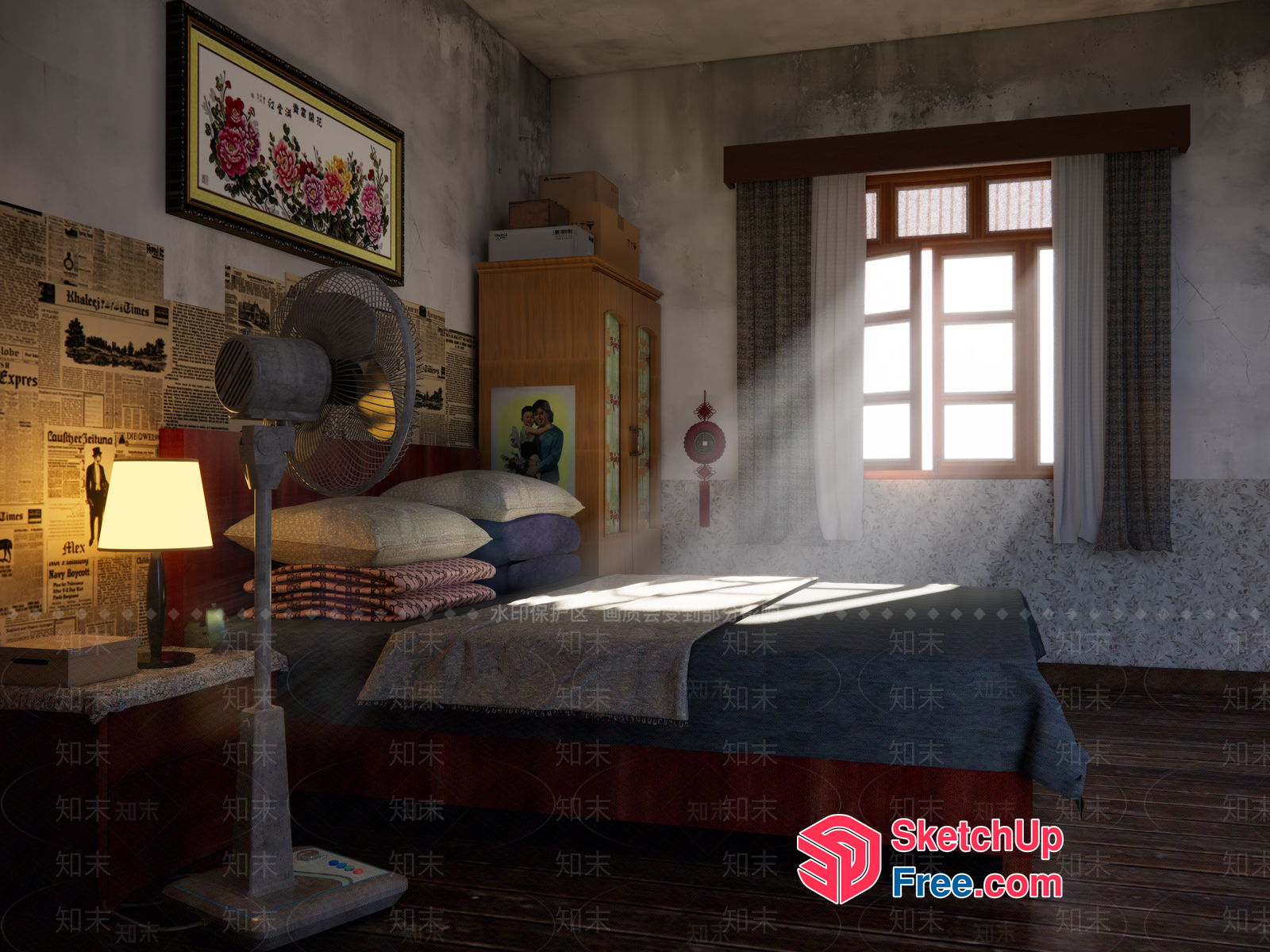 Aged Bedroom Interior With Vintage Decor 3D SketchUp File
