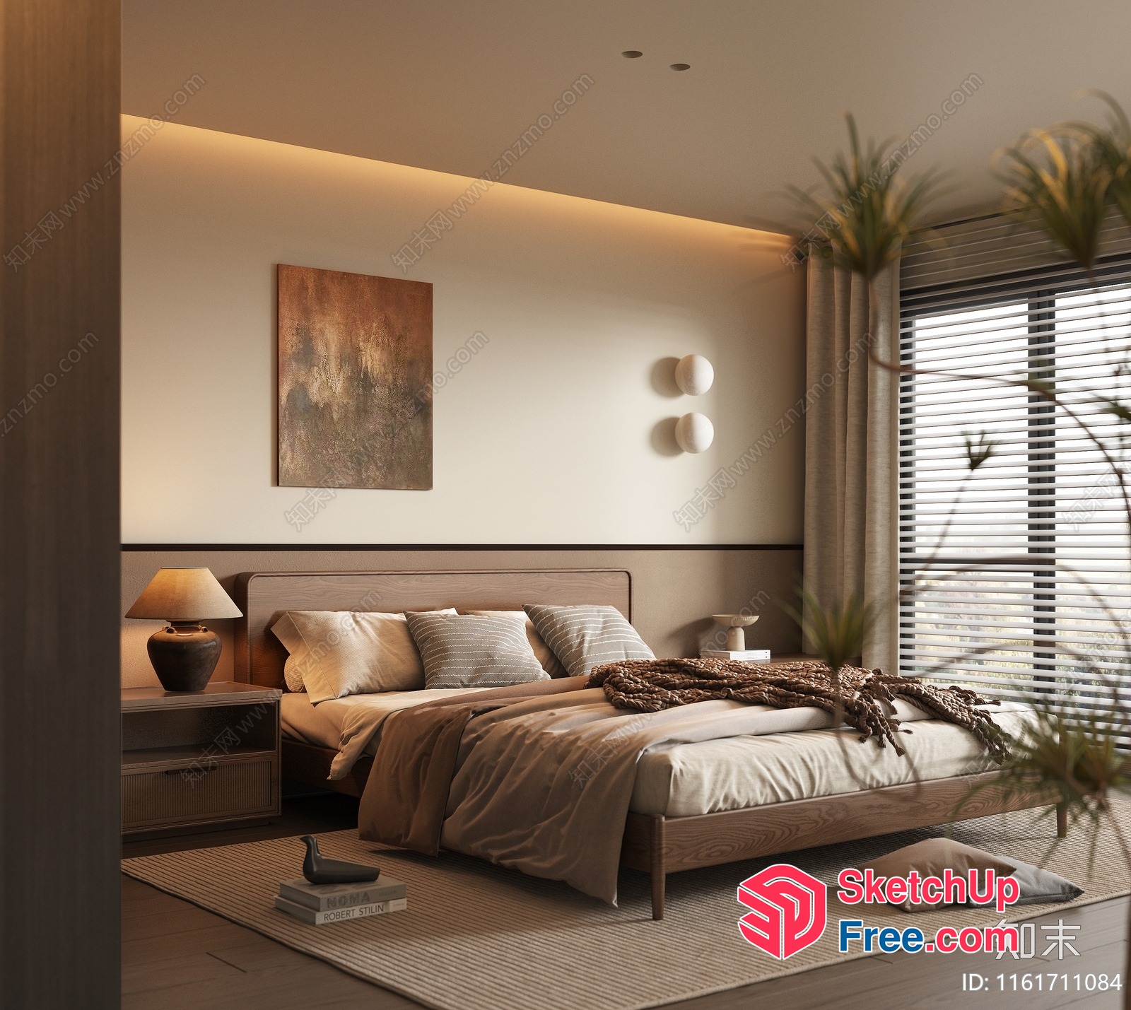 Minimalist Japanese-Style Bedroom With Natural Wood Accents 3D SketchUp File