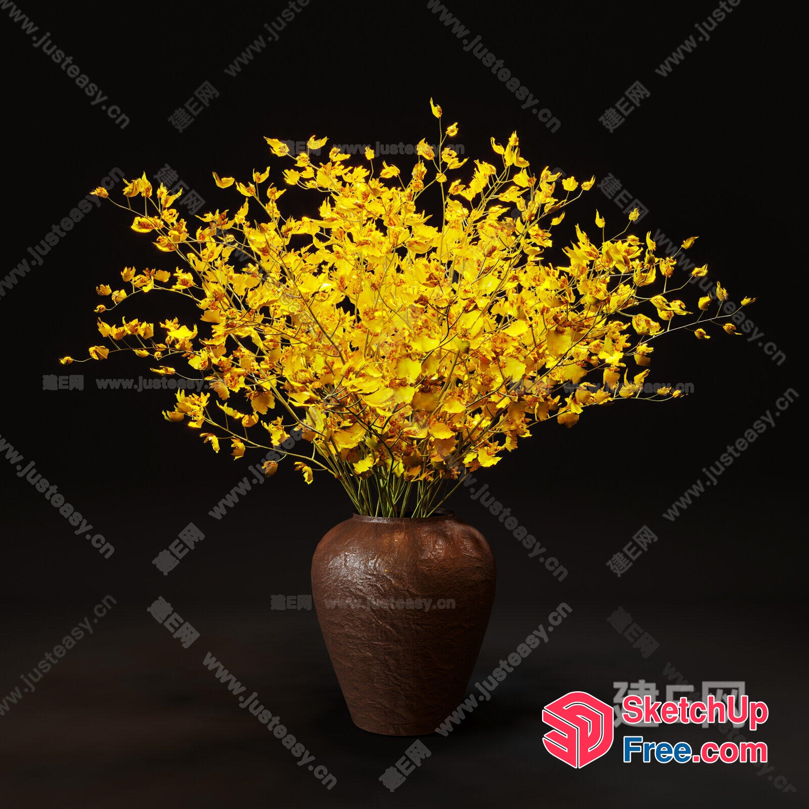A Stunning Arrangement Of Yellow Flowers In A Brown Vase 3D SketchUp File