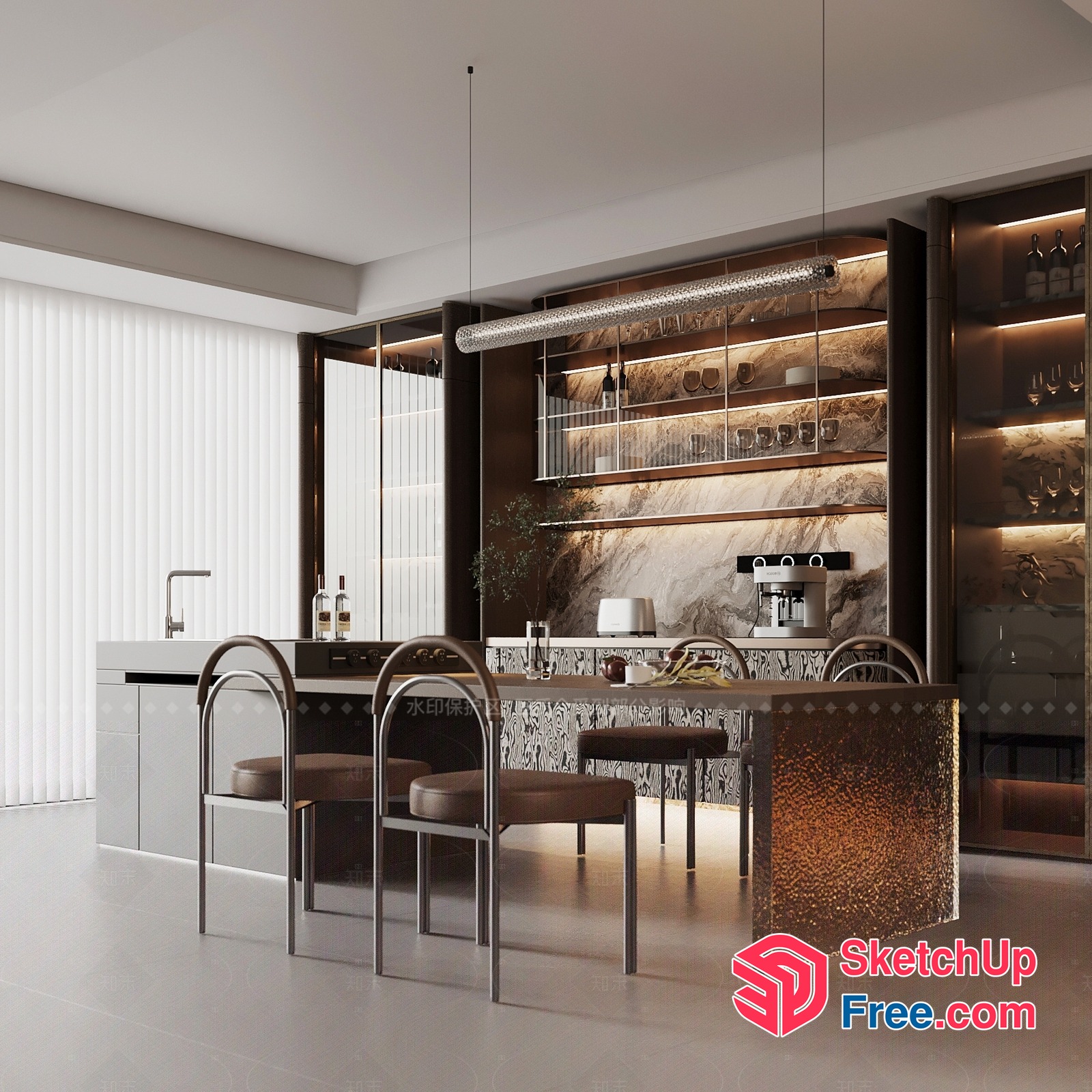 Modern Kitchen With Sleek Marble Backsplash And Stainless Steel Appliances 3D SketchUp File