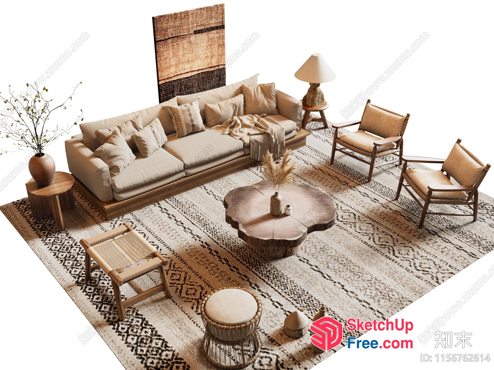 Elegant And Cozy Living Room Furniture Set 3D SketchUp File