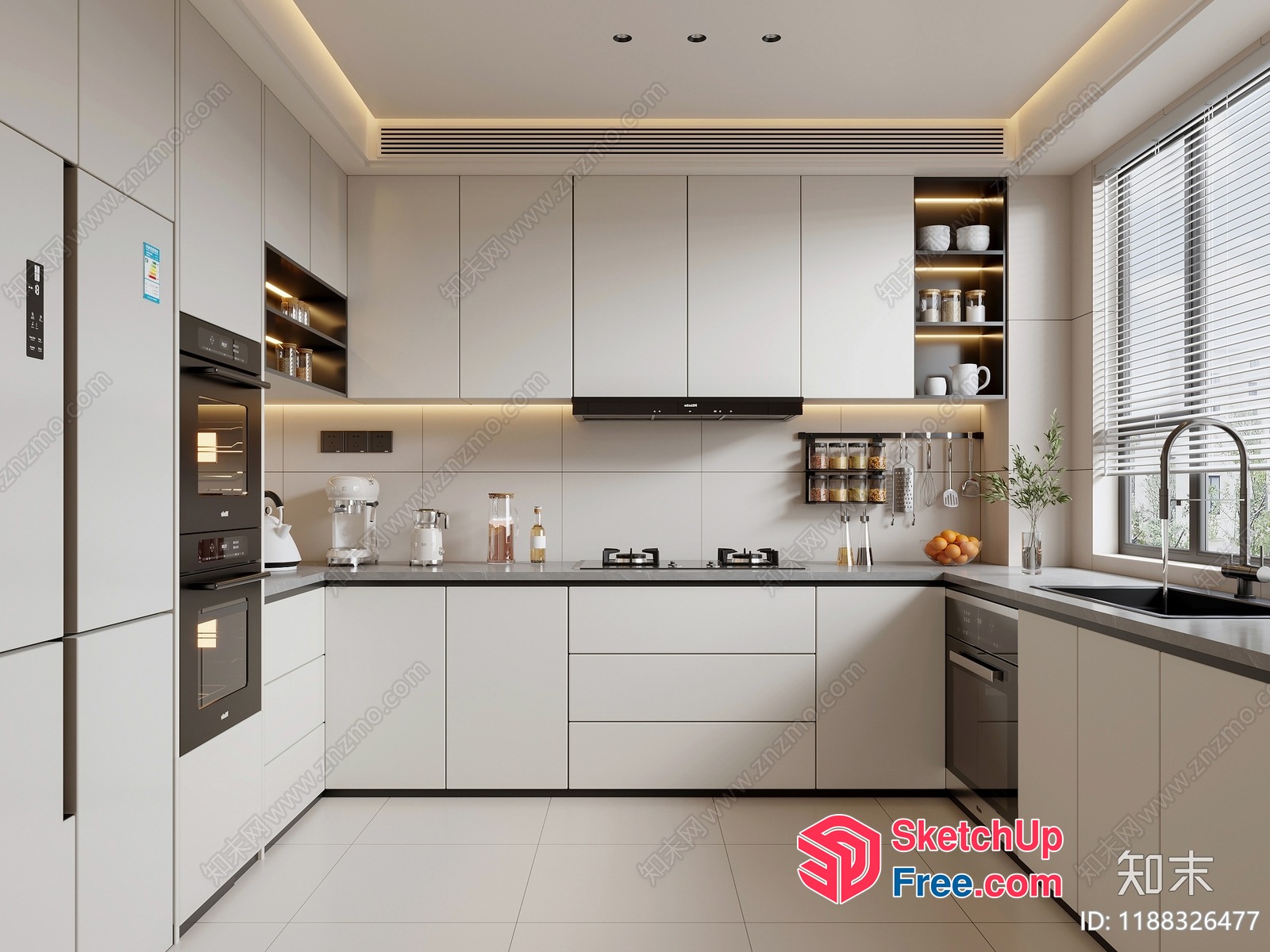 Modern Minimalist Kitchen With Sleek White Cabinets And Gray Countertops 3D SketchUp File
