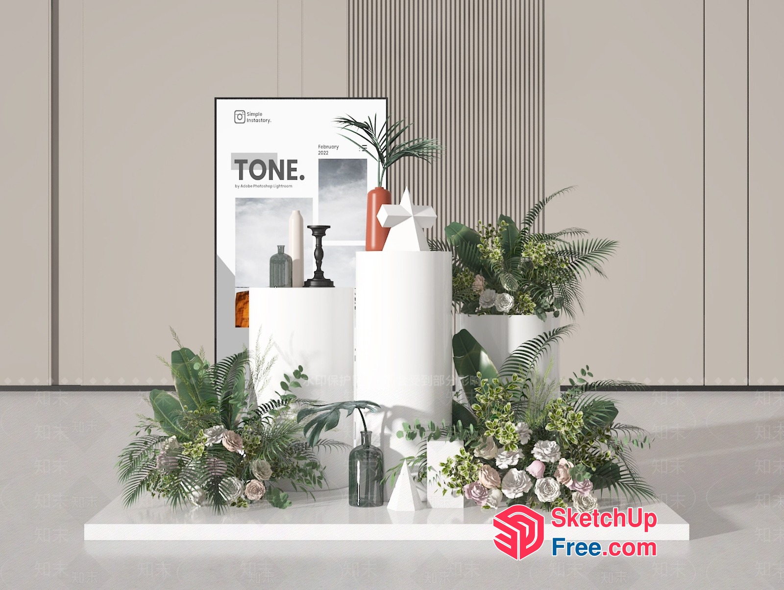 Elegant White Decor With Greenery And Vases 3D SketchUp File