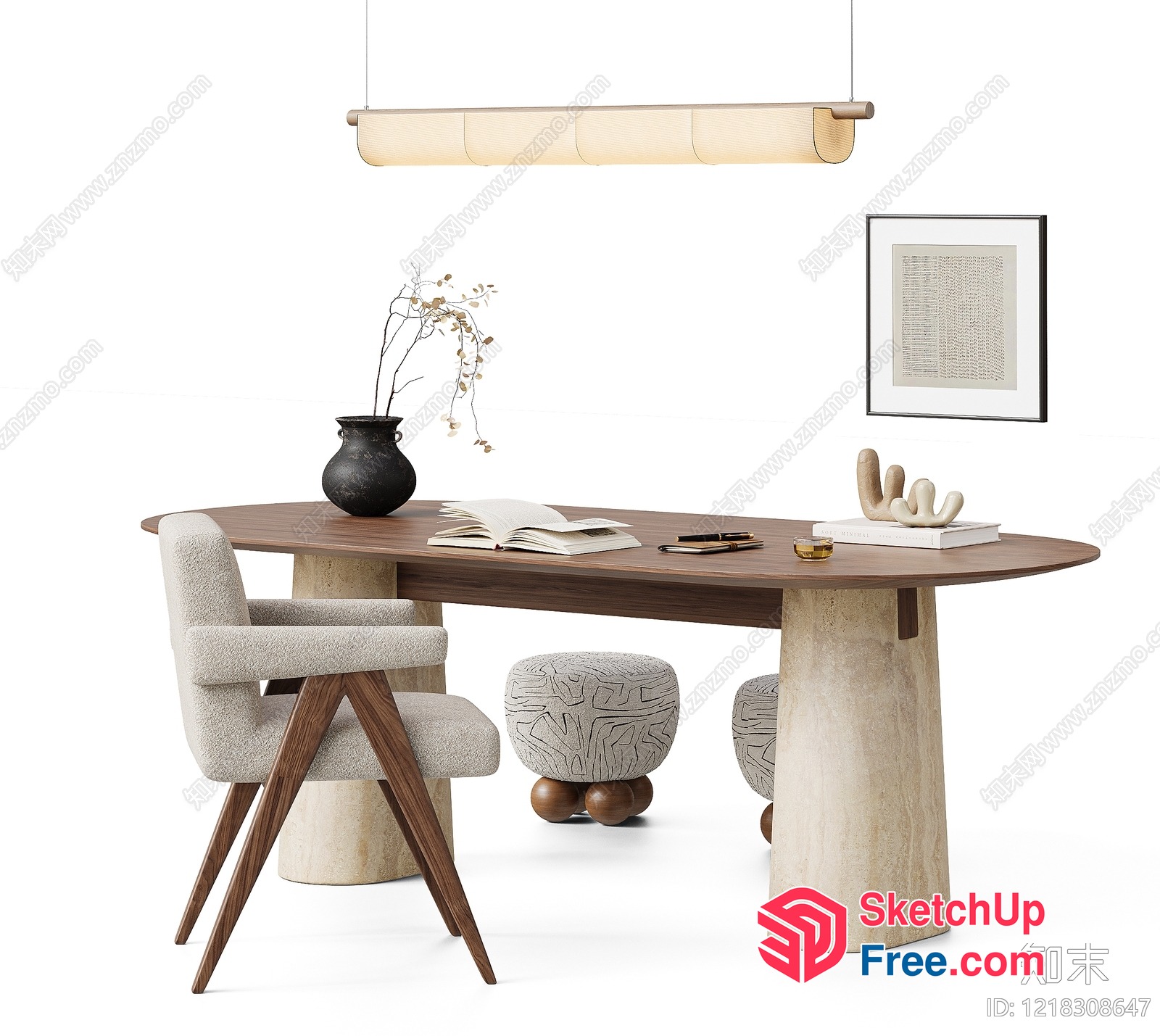 Minimalist Style Office Desk With Pillar And Chair 3D SketchUp File
