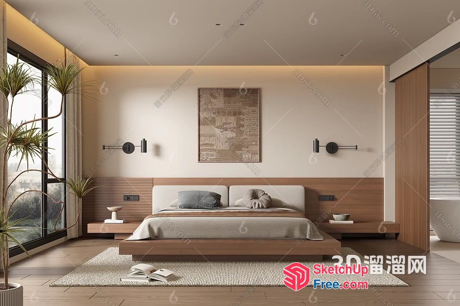 Modern Minimalist Bedroom With Natural Light 3D SketchUp File