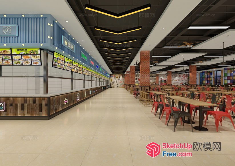 Modern Food Court Interior 3D SketchUp File