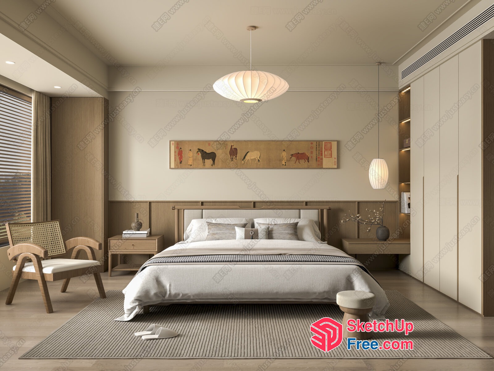 Elegant Minimalist Japanese-Style Bedroom 3D SketchUp File