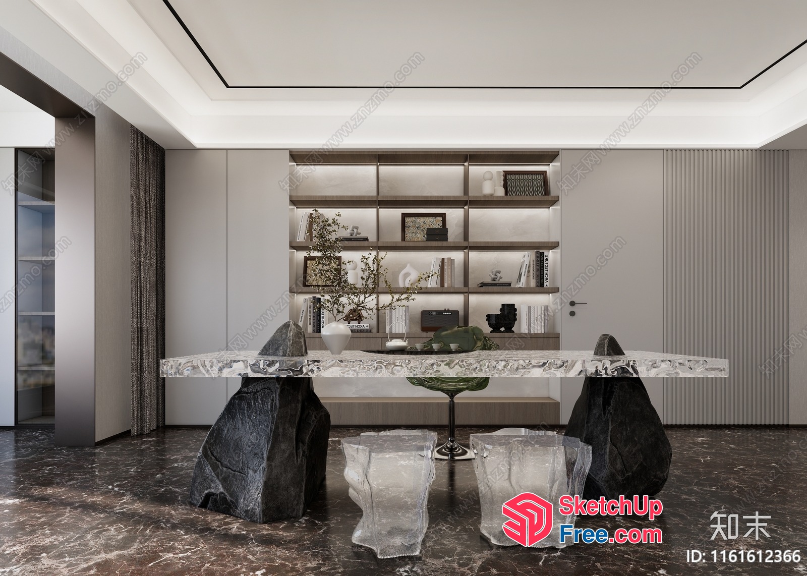 Elegant Modern Dining Room With Marble Floor And Table 3D SketchUp File
