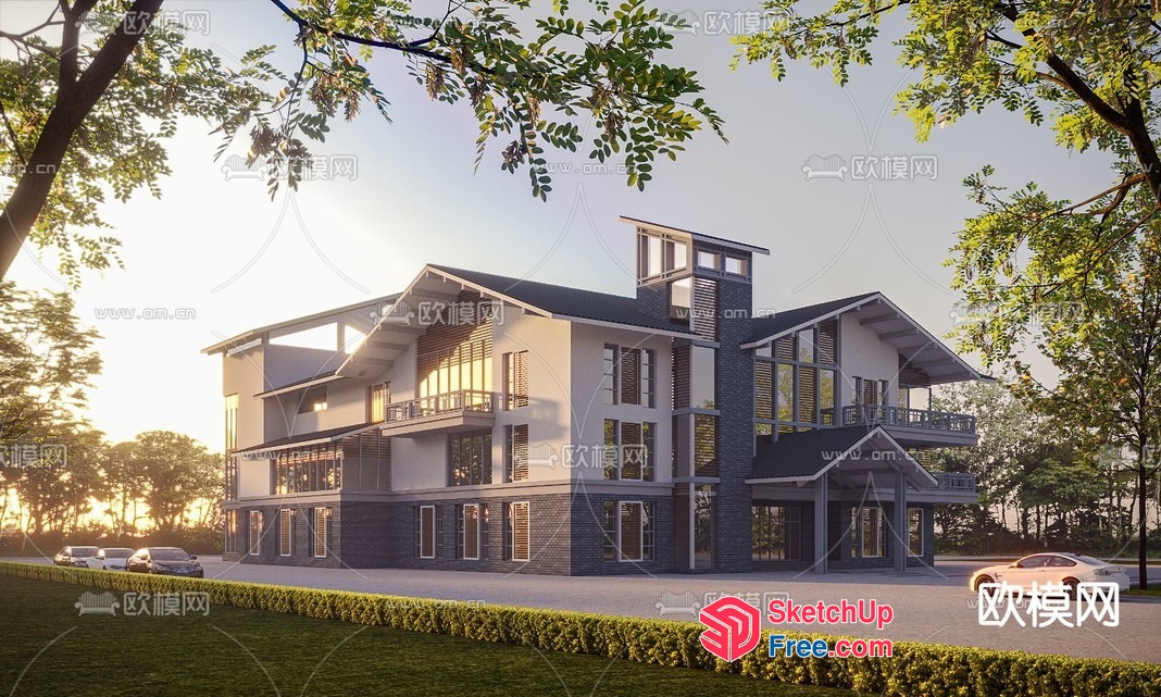Modern Villa Exterior With Elegant Balcony 3D SketchUp File