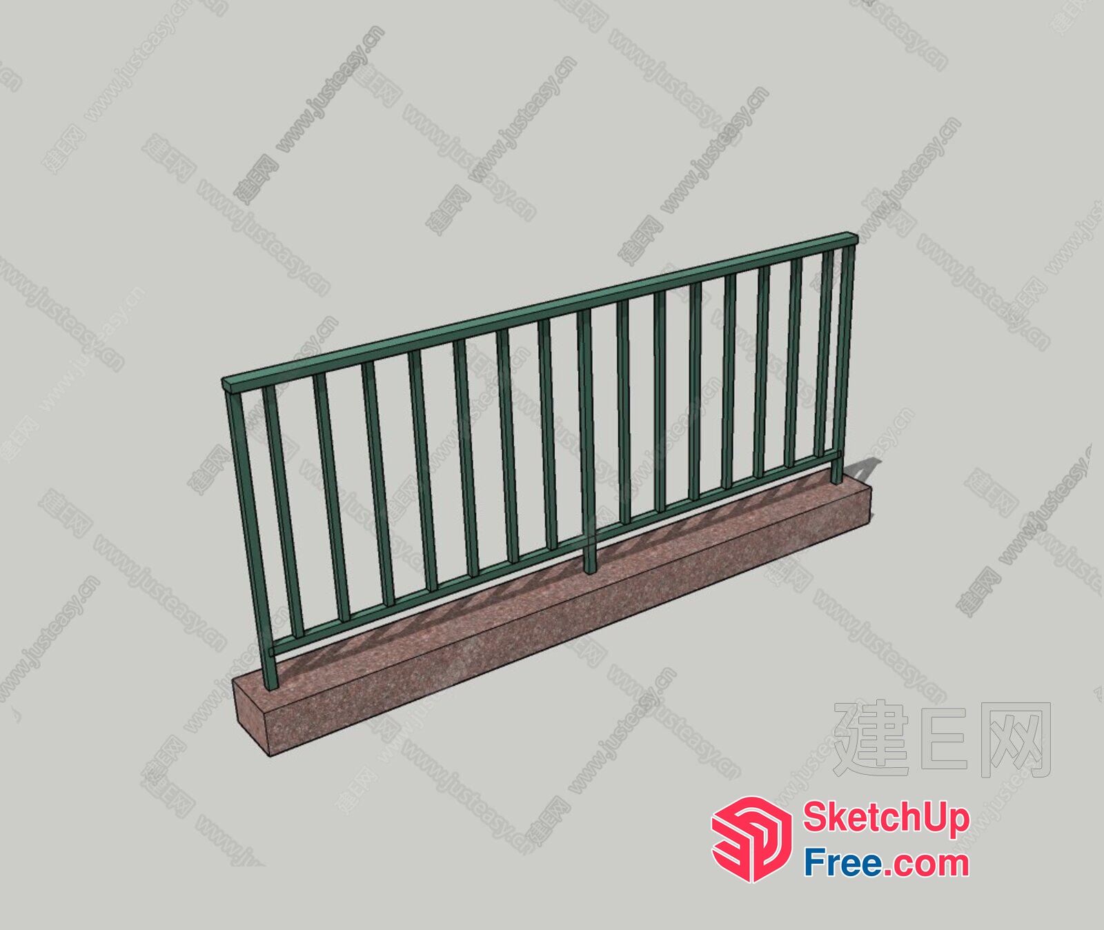 Green Metal Railing On A Brown Base 3D SketchUp File