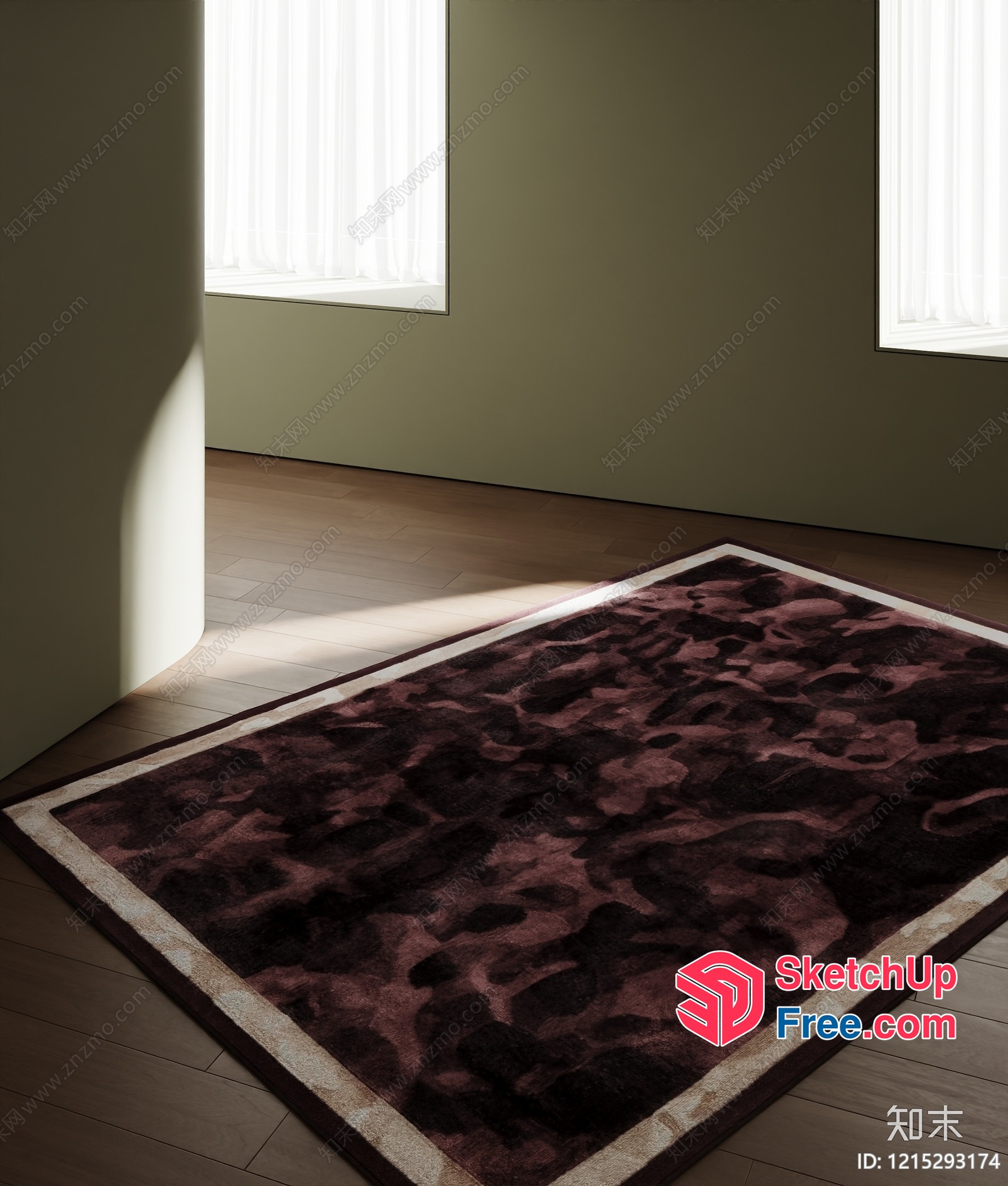 Elegant Dark Brown Rug With White Border 3D SketchUp File