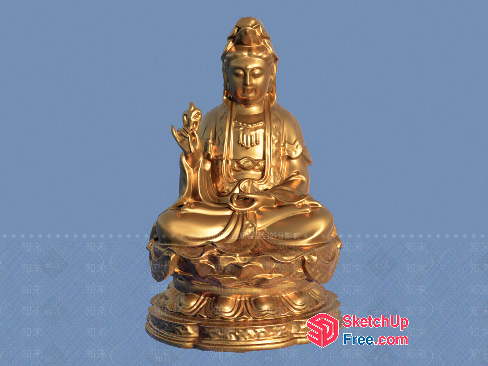 Golden Statue Of A Seated Buddhist Figure 3D SketchUp File