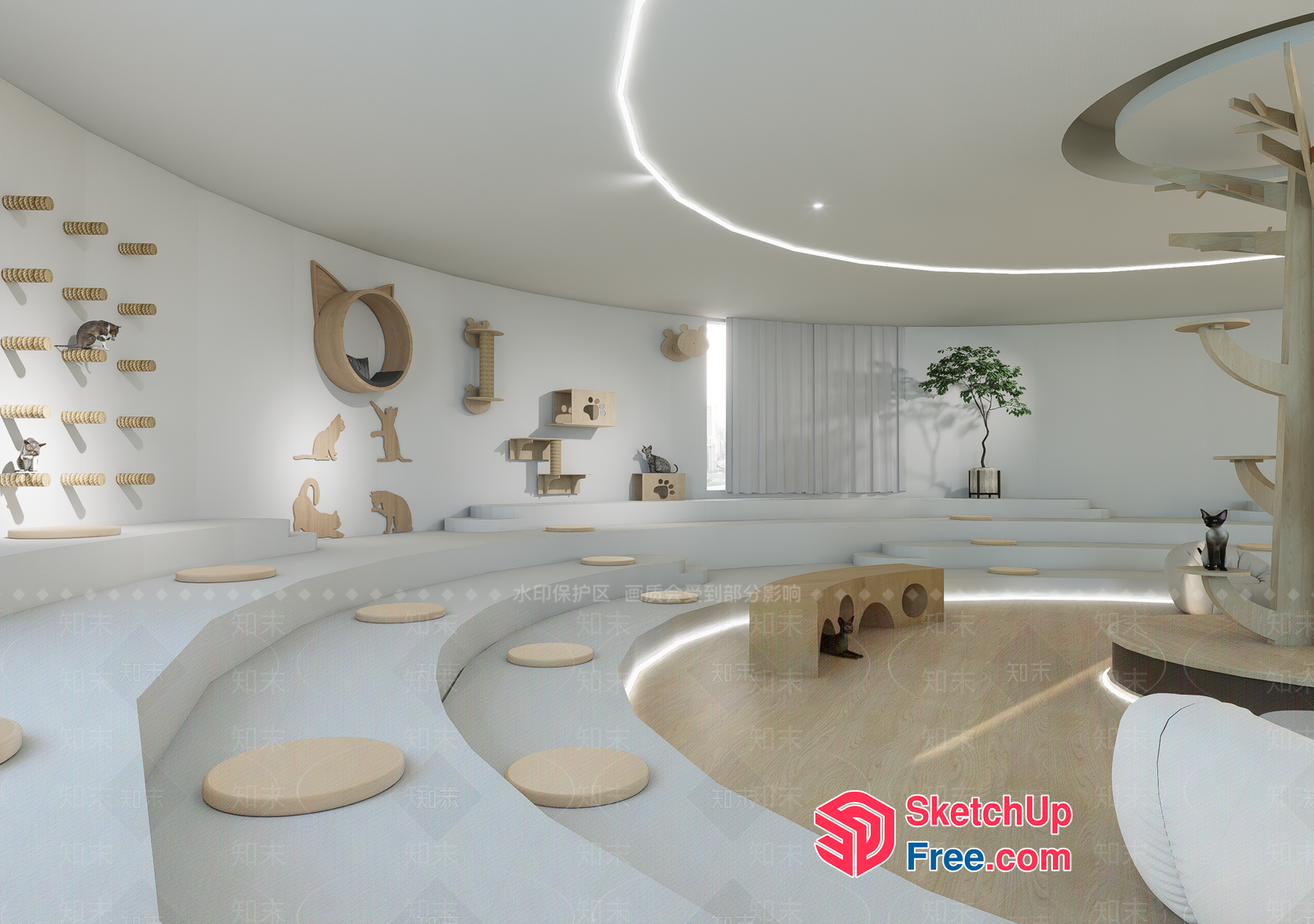 Modern Cat Playground With Unique Cat Shelves And Stairs 3D SketchUp File