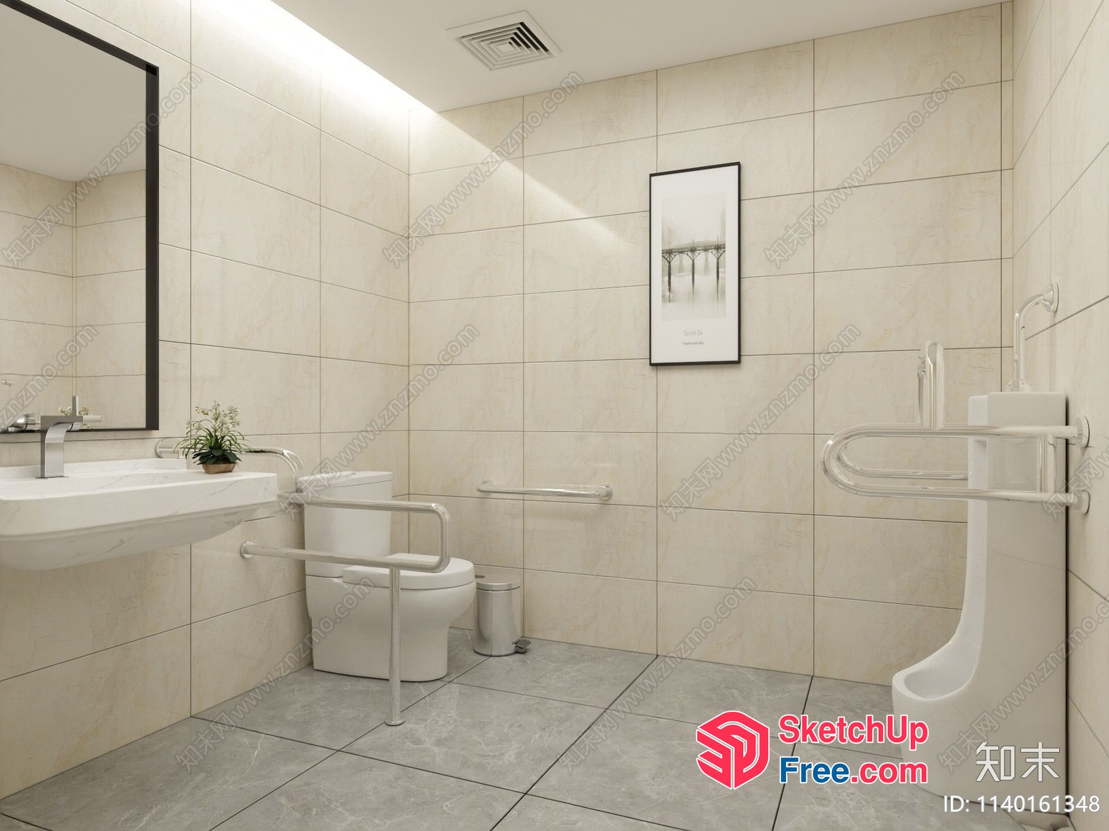 Modern Bathroom With Toilet And Urinal 3D SketchUp File