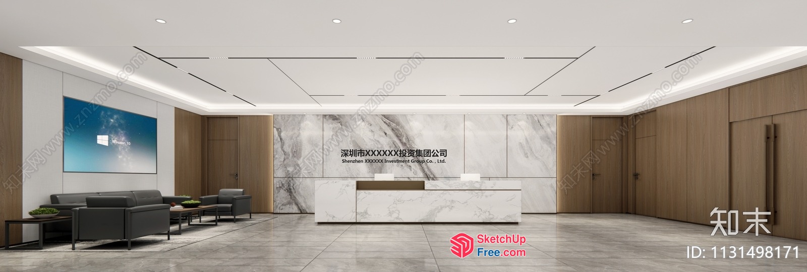 Modern Office Reception Area With Sleek Marble Design 3D SketchUp File