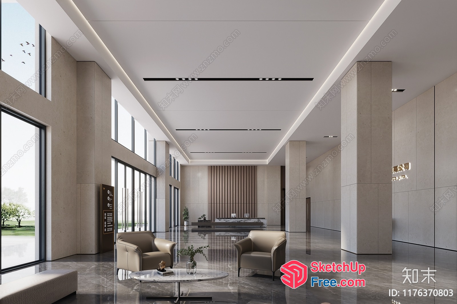 Modern Minimalist Office Lobby With Sleek Furniture 3D SketchUp File