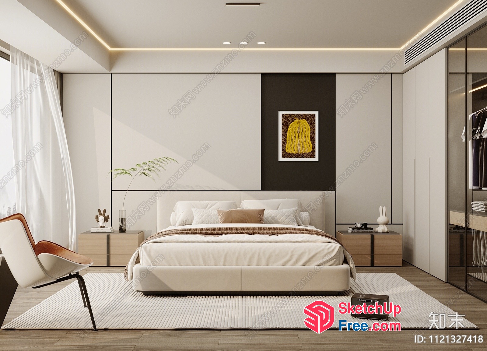 Modern Minimalist Bedroom Interior 3D SketchUp File