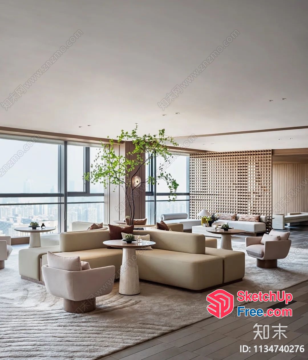 Modern Minimalist Living Room With Large Windows 3D SketchUp File