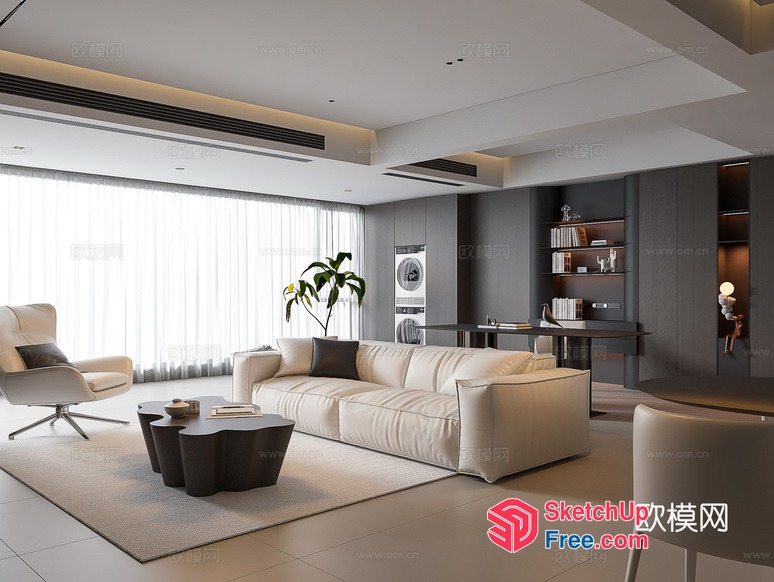Elegant Modern Living Room With White Sofa And Coffee Table 3D SketchUp File