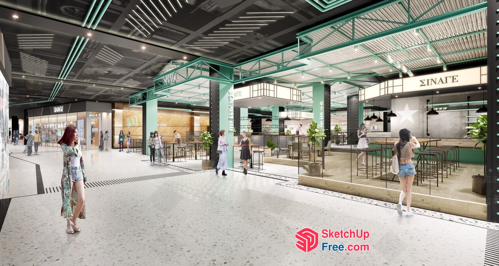 Modern Industrial Style Commercial Street 3D SketchUp File