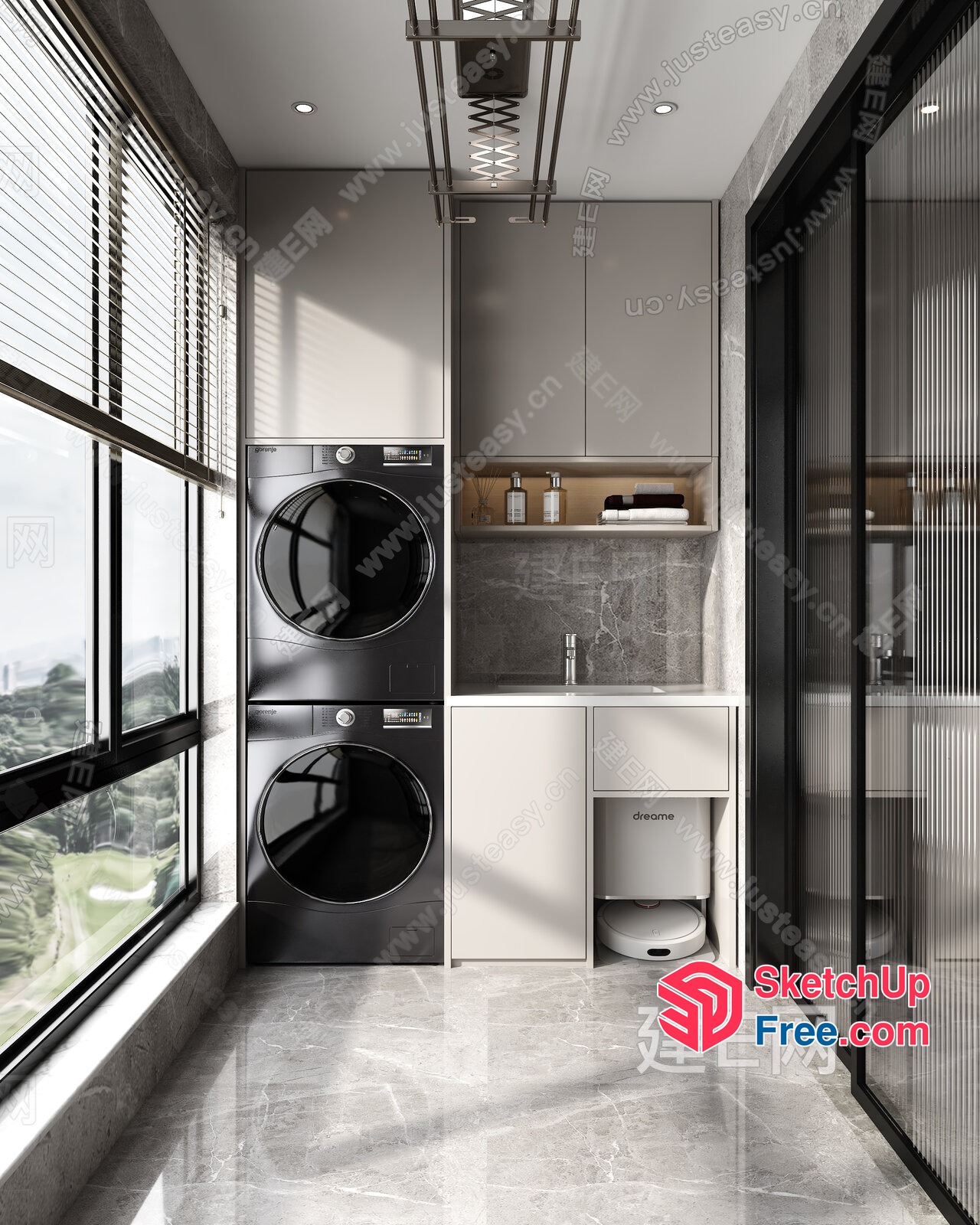 Modern Laundry Room With Elevator And Balcony View 3D SketchUp File